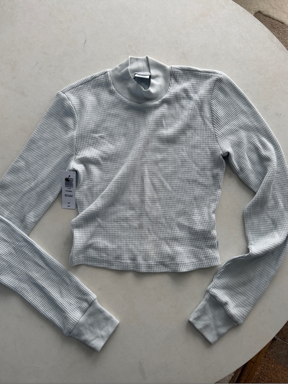 NWT- Aritzia TNA Mockneck long sleeve waffle knit thermal Light blue